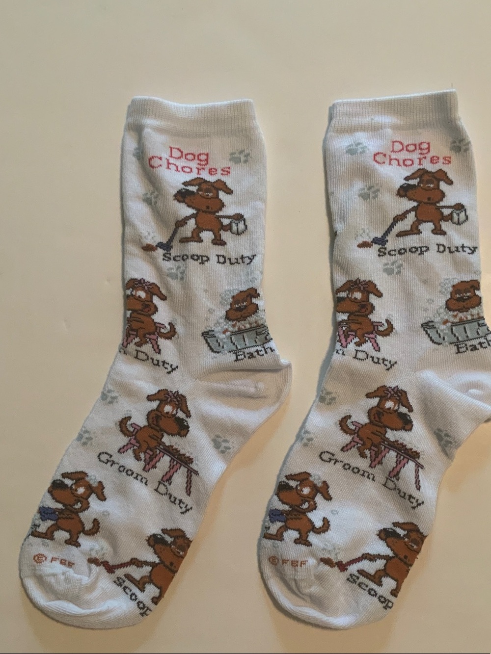 Dog Chores White Crew Socks - Novelty Socks